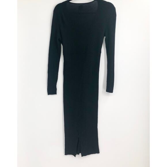 Jardin des Orangers Black Ribbed Maxi Dress Bodycon Ribbed Long Sleeve Knit Sz M - Picture 8 of 10